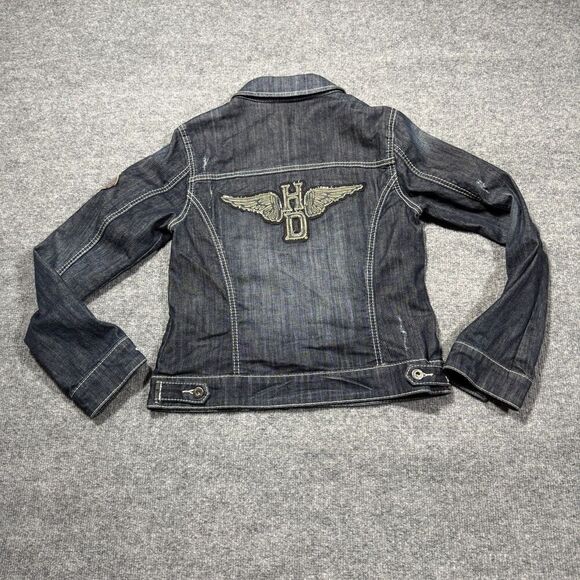 Harley Davidson Jean Jacket Womens Medium Denim Patches Zip Up Biker Motorcycle - Picture 2 of 11